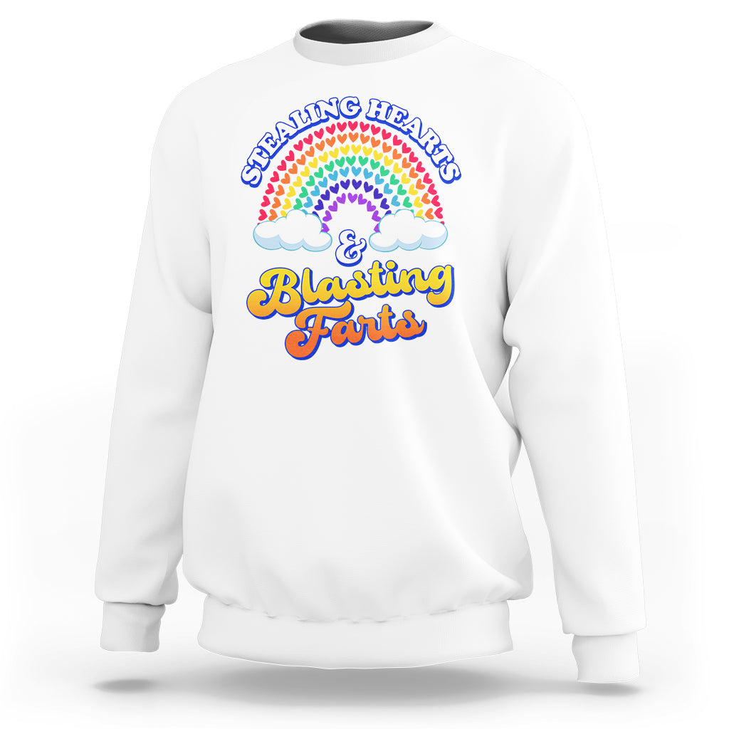 Valentine's Day Sweatshirt Stealing Hearts And Blasting Fart Funny Rainbow Heart - Wonder Print Shop