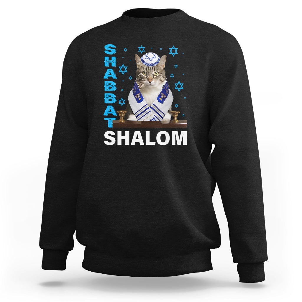 Passover Cat Lover Sweatshirt Shabbat Shalom Cute Jewish Cat - Wonder Print Shop