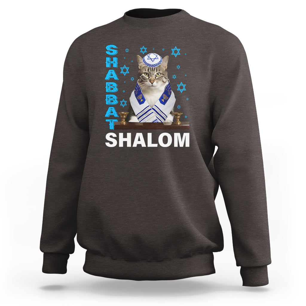 Passover Cat Lover Sweatshirt Shabbat Shalom Cute Jewish Cat - Wonder Print Shop