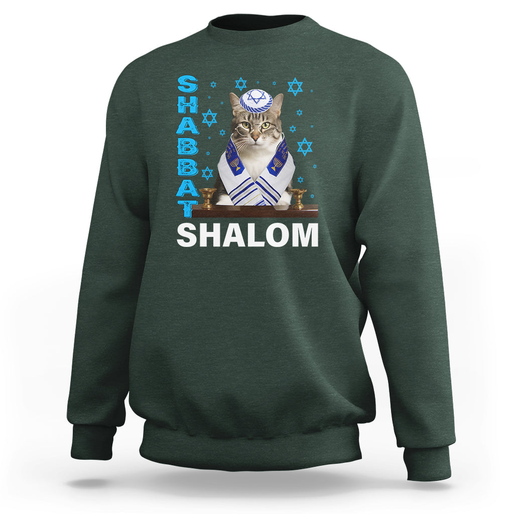 Passover Cat Lover Sweatshirt Shabbat Shalom Cute Jewish Cat - Wonder Print Shop