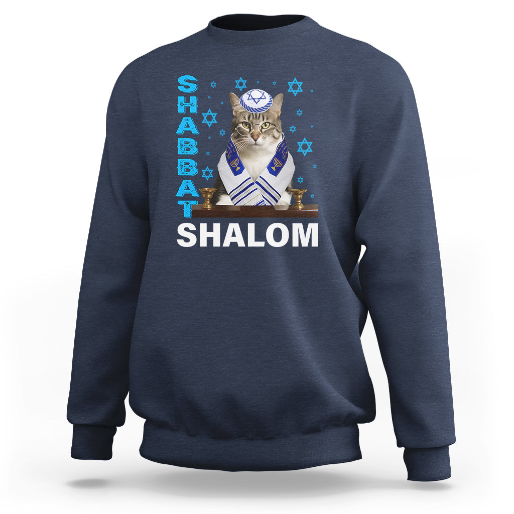 Passover Cat Lover Sweatshirt Shabbat Shalom Cute Jewish Cat - Wonder Print Shop