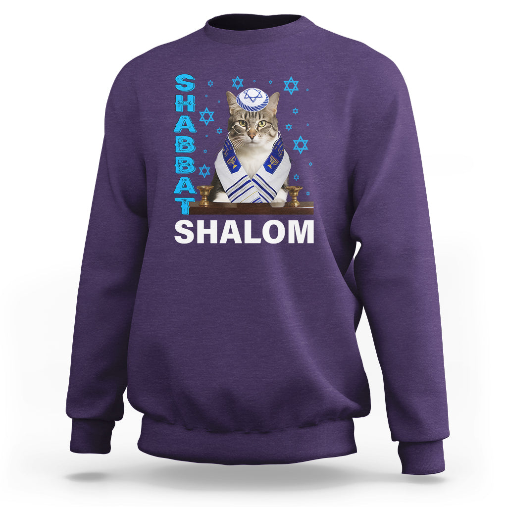 Passover Cat Lover Sweatshirt Shabbat Shalom Cute Jewish Cat - Wonder Print Shop