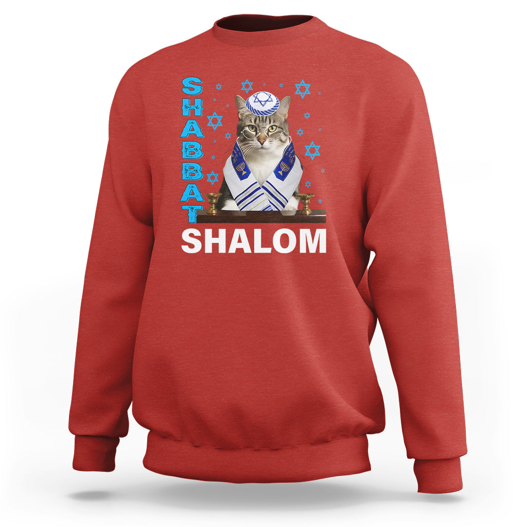 Passover Cat Lover Sweatshirt Shabbat Shalom Cute Jewish Cat - Wonder Print Shop
