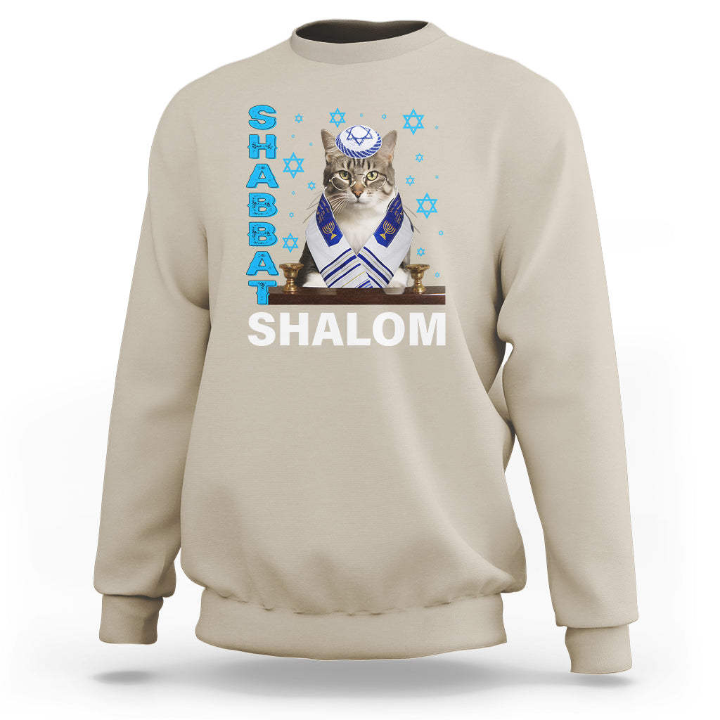 Passover Cat Lover Sweatshirt Shabbat Shalom Cute Jewish Cat - Wonder Print Shop