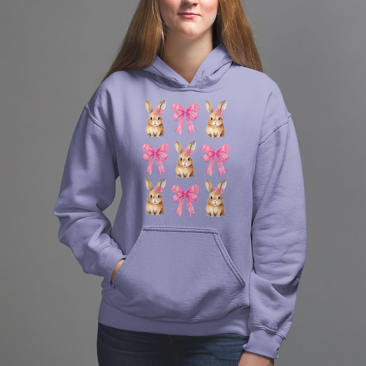 Easter Day Hoodie Pink Coquette Bow Cute Bunny Girls Women - Wonder Print Shop