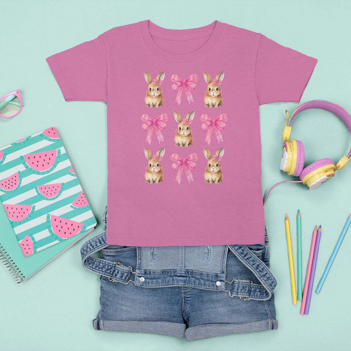 Easter Day T Shirt For Kid Pink Coquette Bow Cute Bunny Girls Women - Wonder Print Shop