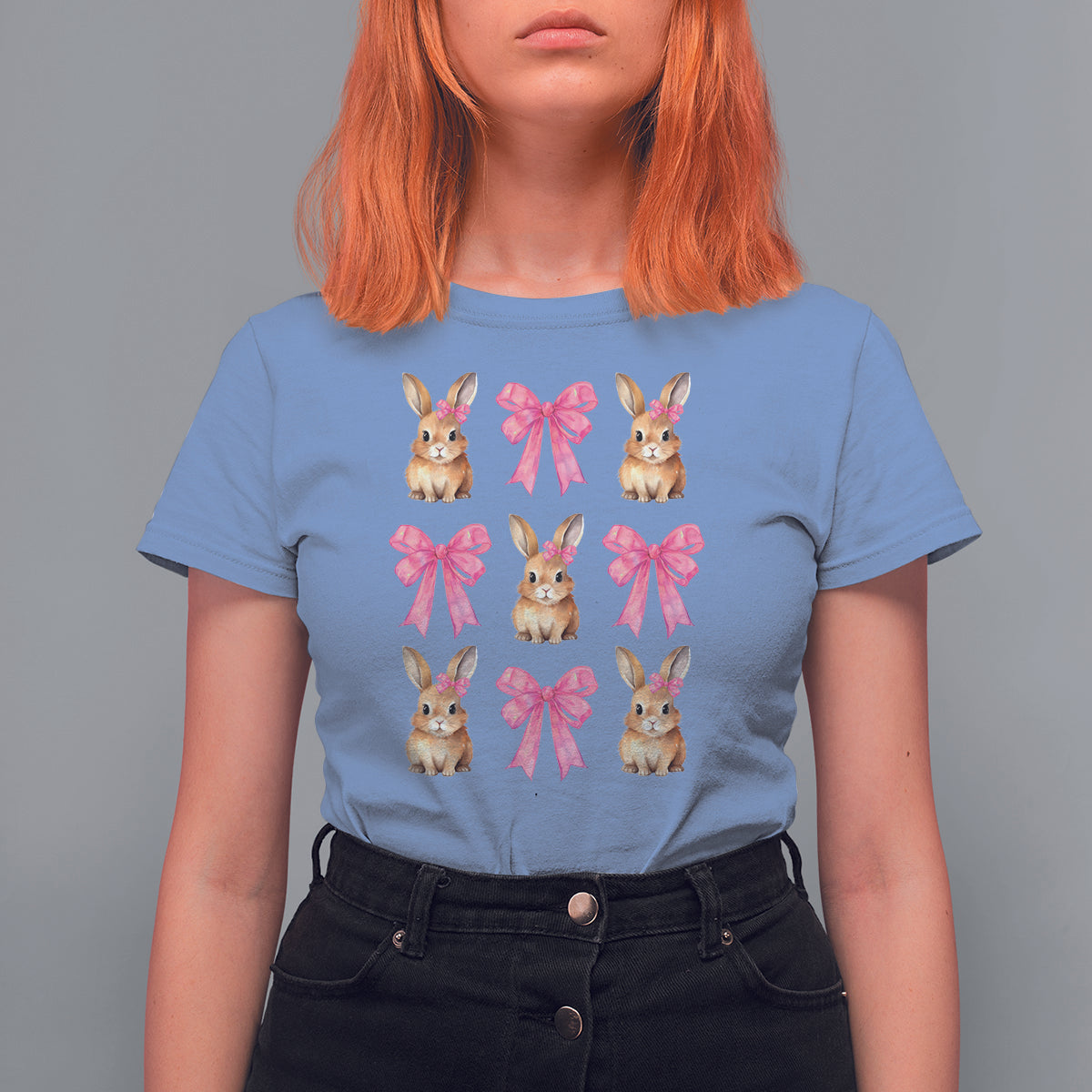 Easter Day T Shirt For Women Pink Coquette Bow Cute Bunny Girls Women - Wonder Print Shop