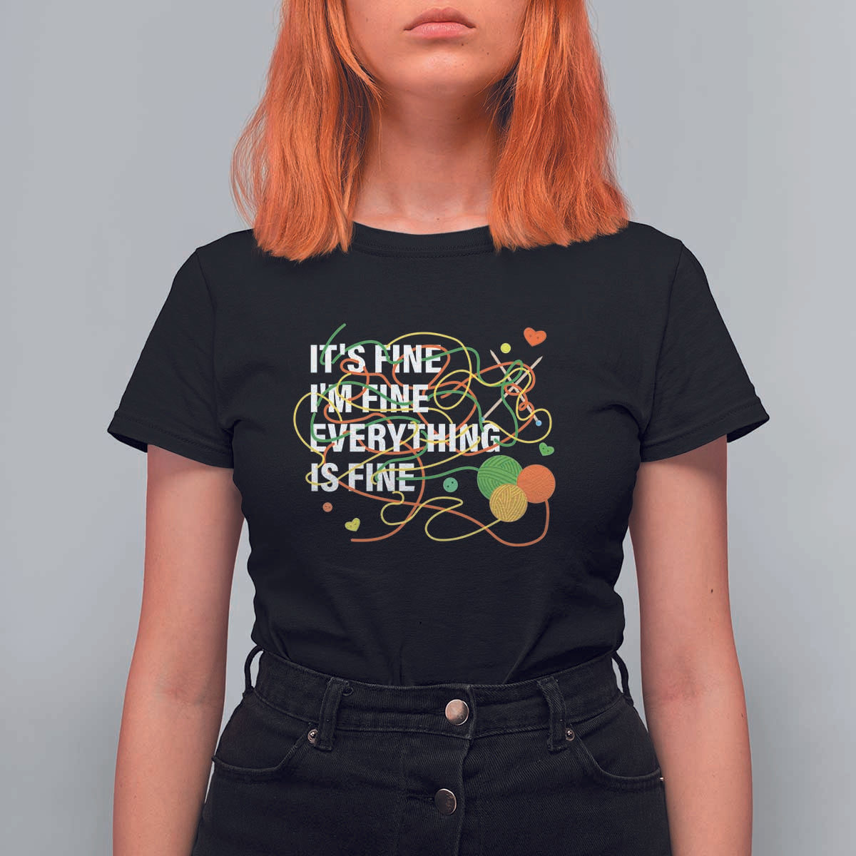 Funny Crochet T Shirt For Women It's Fine I'm Fine Everything Is Fine Knitting
