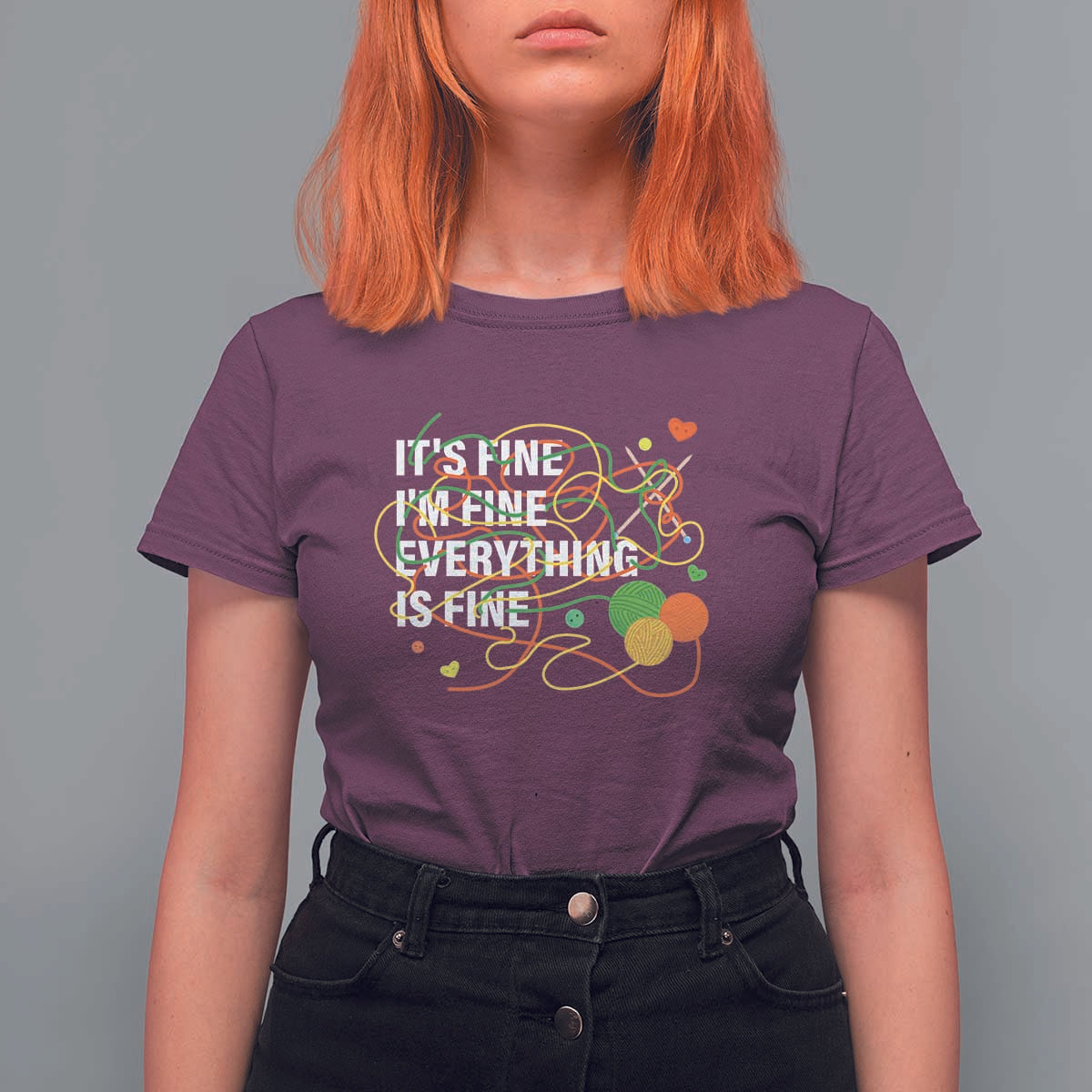 Funny Crochet T Shirt For Women It's Fine I'm Fine Everything Is Fine Knitting