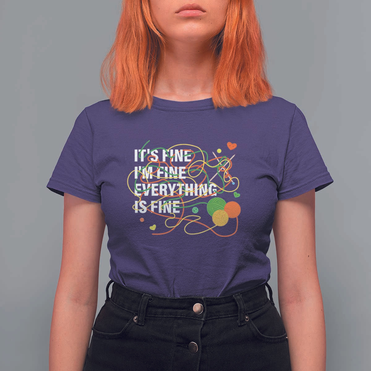 Funny Crochet T Shirt For Women It's Fine I'm Fine Everything Is Fine Knitting