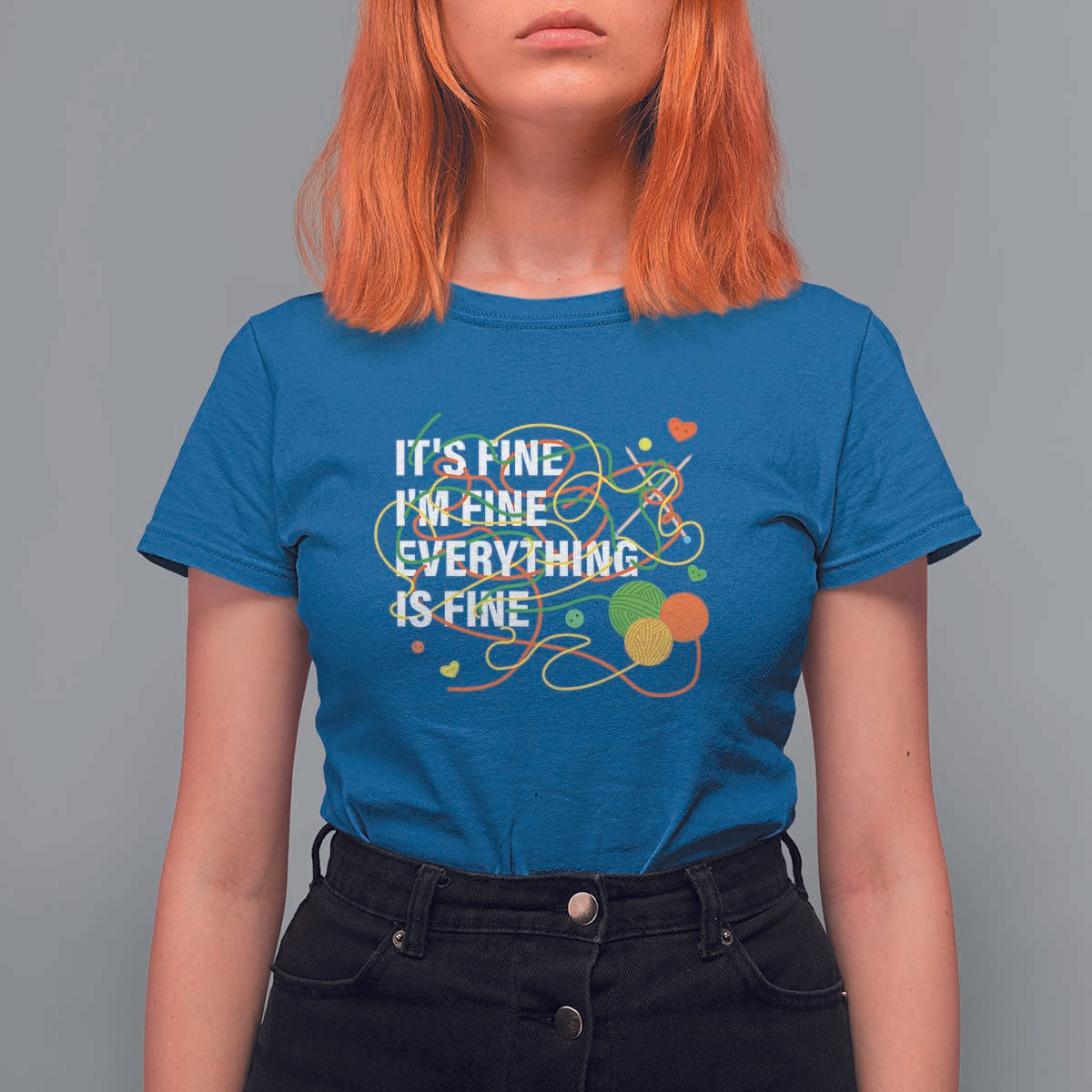 Funny Crochet T Shirt For Women It's Fine I'm Fine Everything Is Fine Knitting