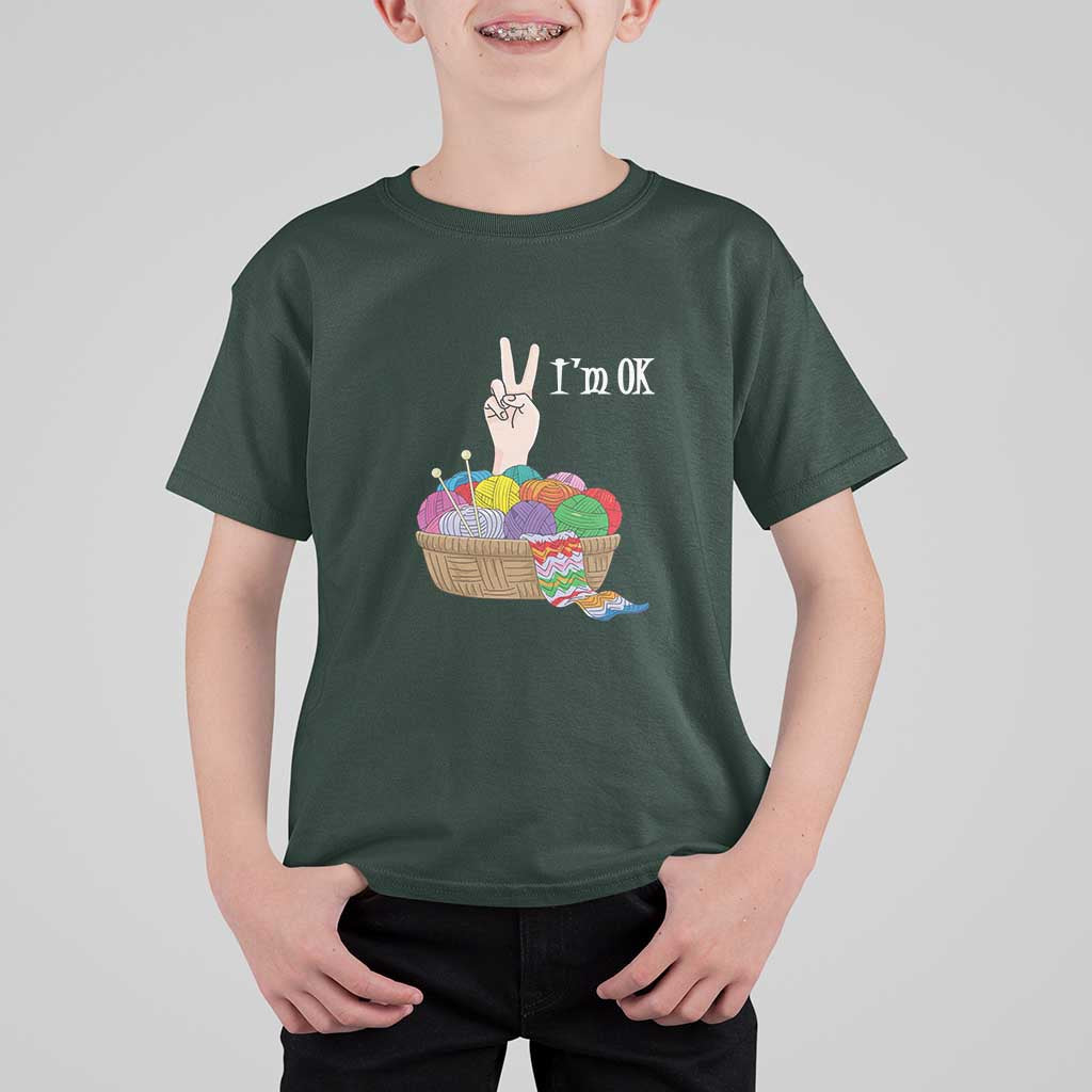 Funny Crochet T Shirt For Kid I'm Ok Knitting