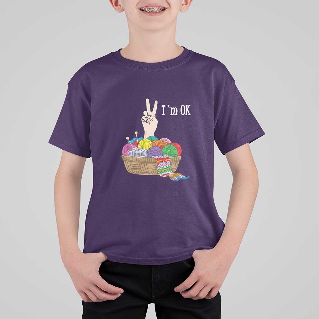 Funny Crochet T Shirt For Kid I'm Ok Knitting