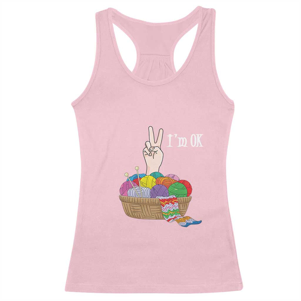Funny Crochet Racerback Tank Top I'm Ok Knitting