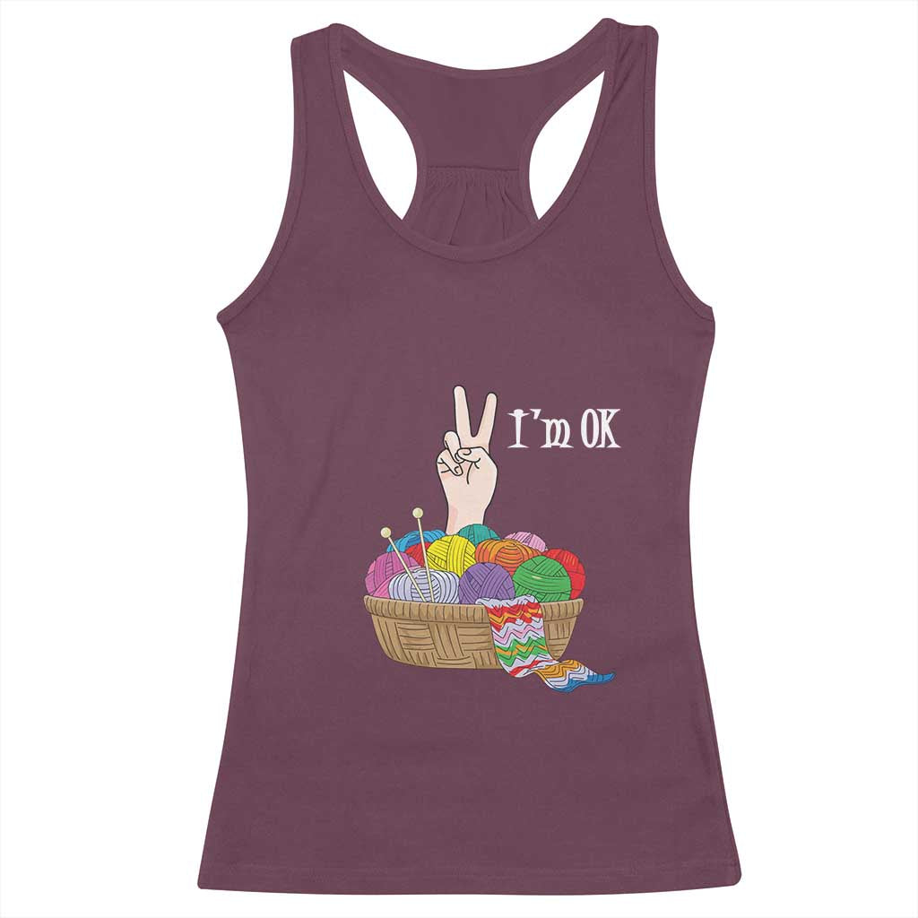 Funny Crochet Racerback Tank Top I'm Ok Knitting