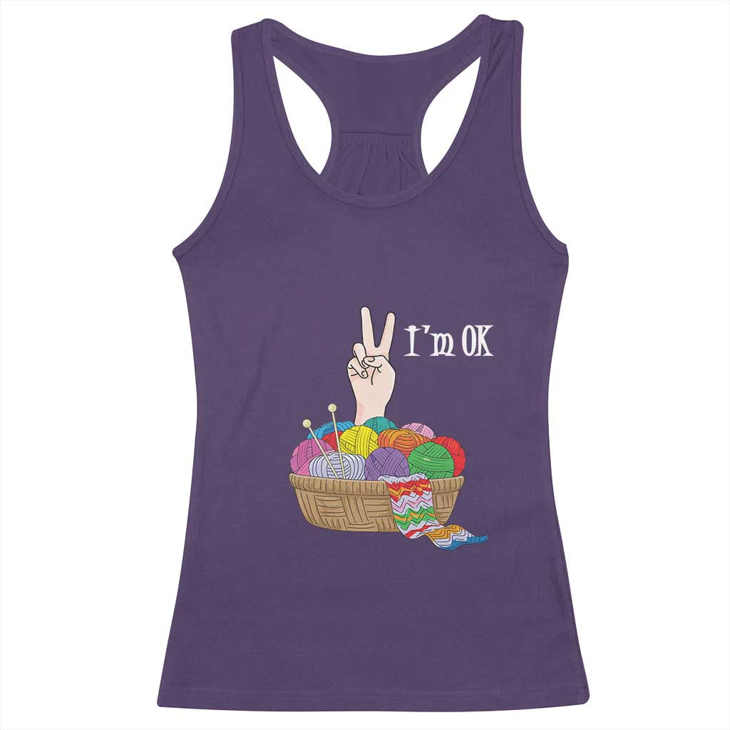 Funny Crochet Racerback Tank Top I'm Ok Knitting
