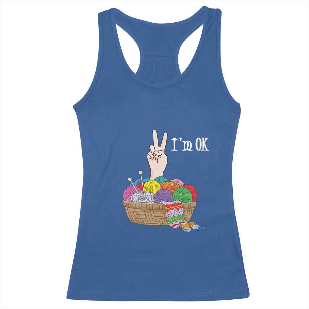 Funny Crochet Racerback Tank Top I'm Ok Knitting