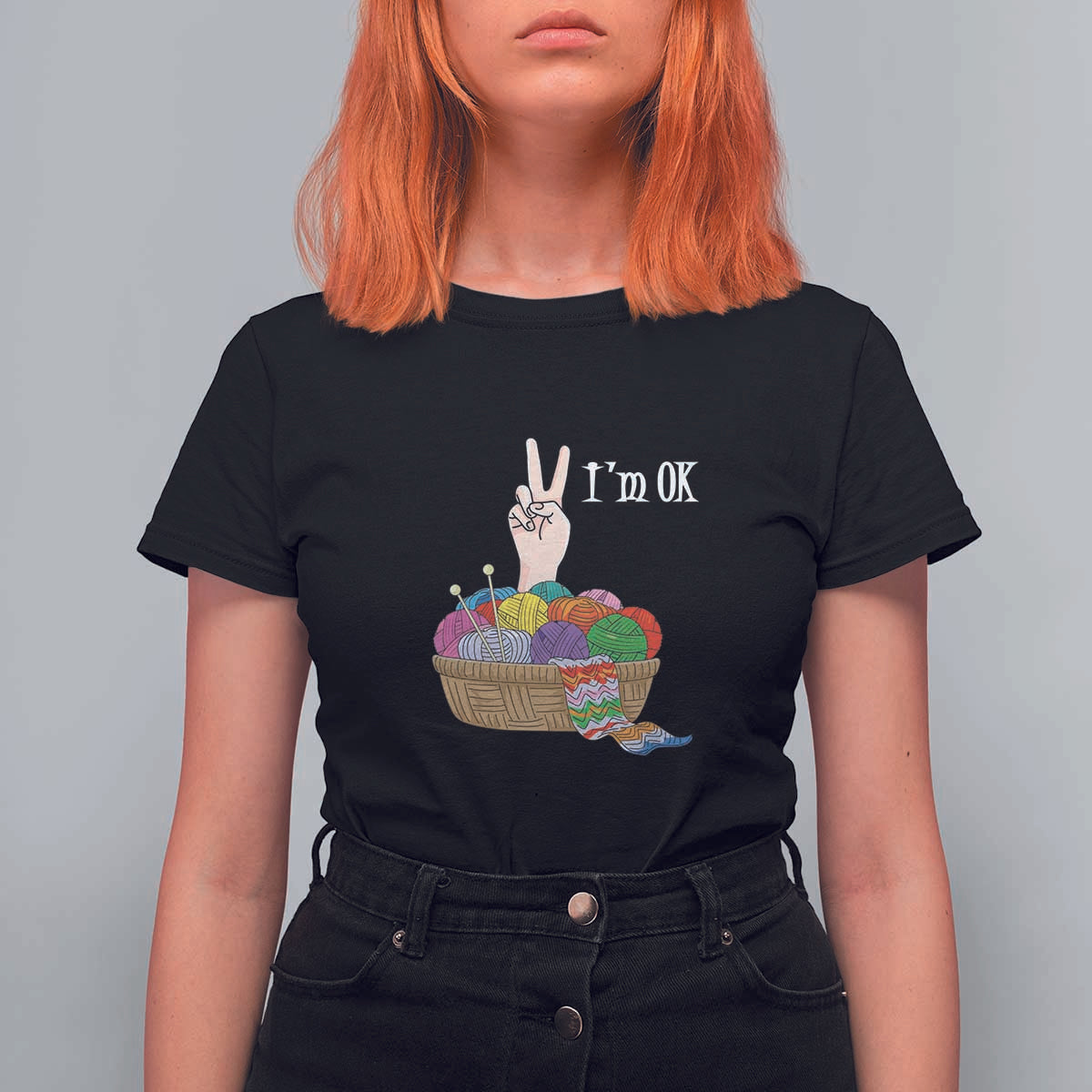 Funny Crochet T Shirt For Women I'm Ok Knitting