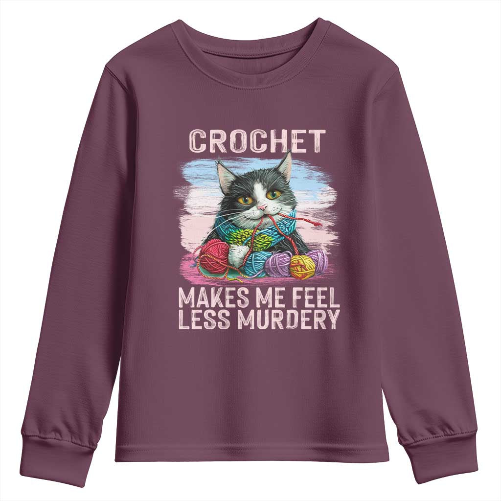 Funny Crochet Cat Youth Sweatshirt Crochet Makes Me Feel Less Murdery