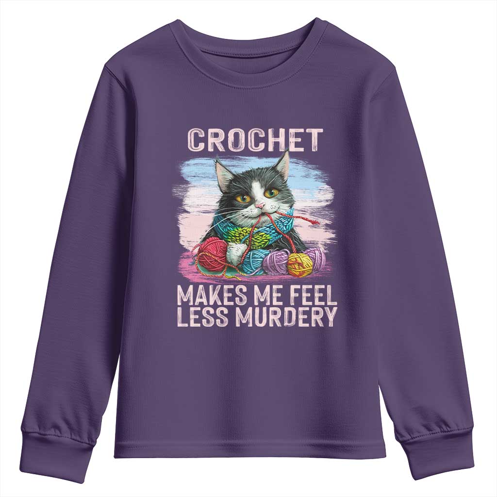 Funny Crochet Cat Youth Sweatshirt Crochet Makes Me Feel Less Murdery