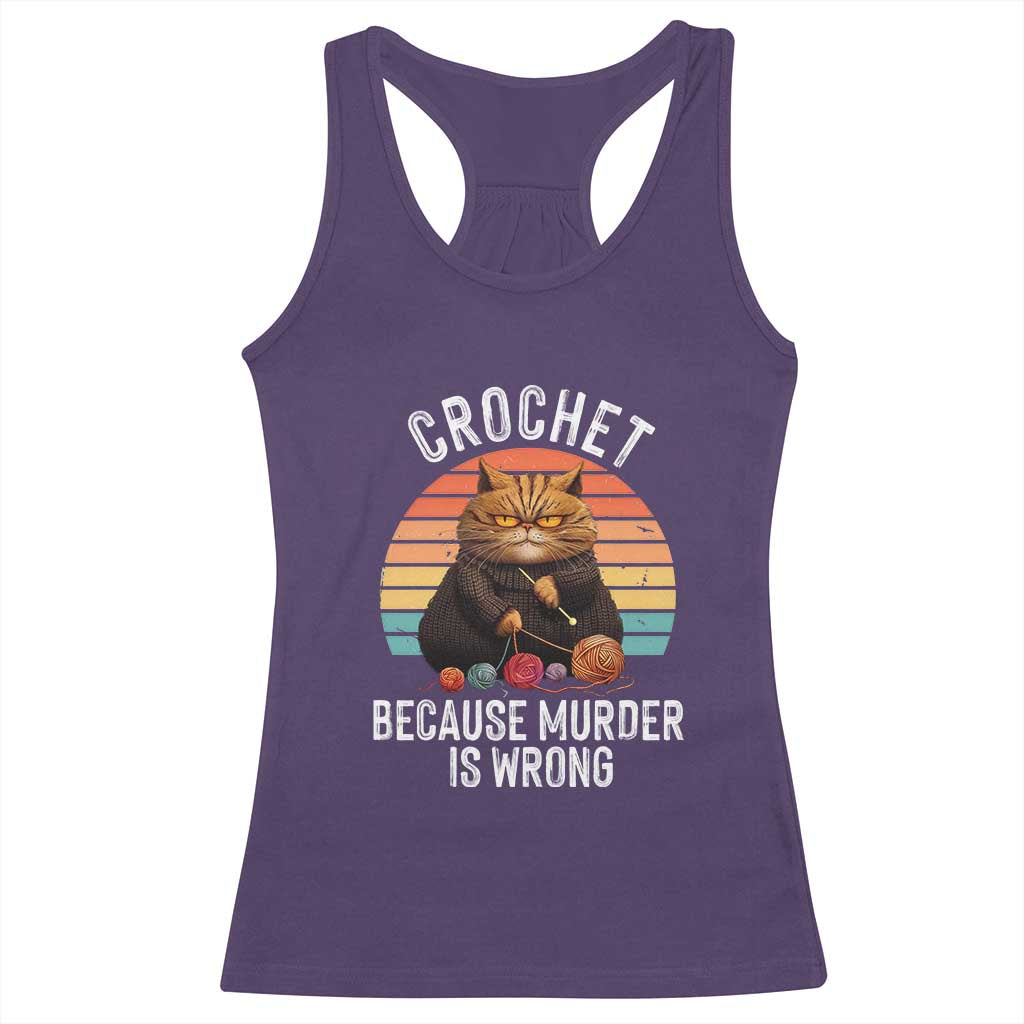 Funny Crochet Cat Racerback Tank Top Because Murder Is Wrong
