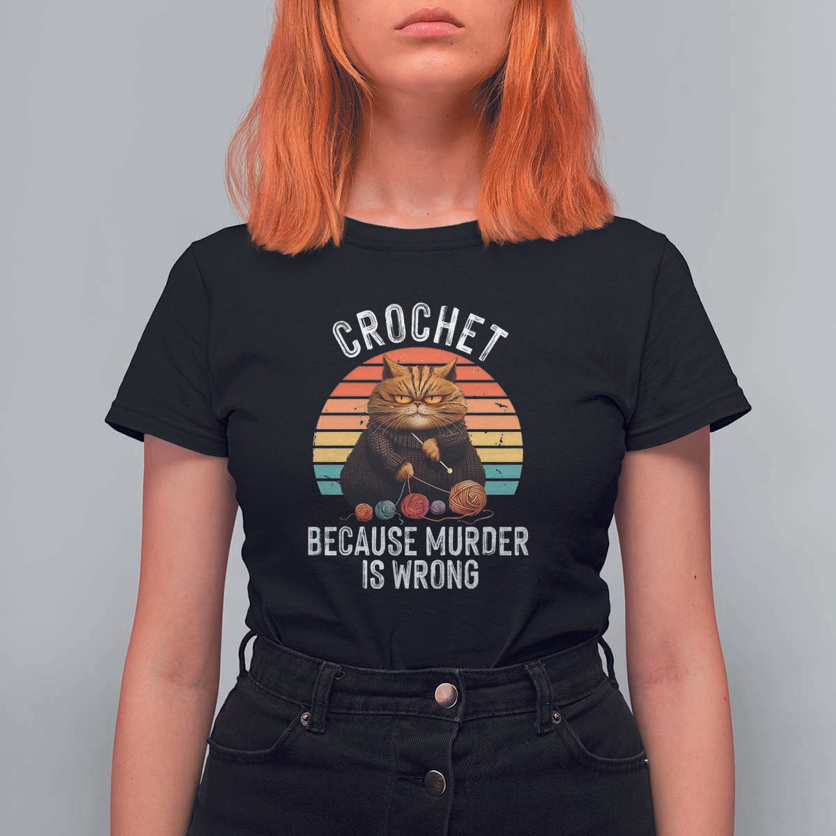 Funny Crochet Cat T Shirt For Women Because Murder Is Wrong