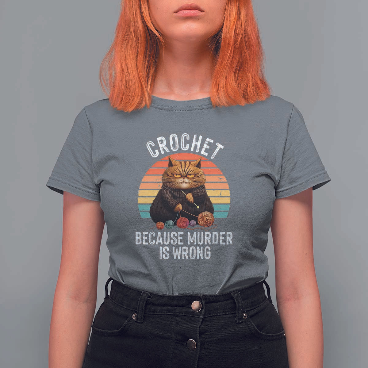 Funny Crochet Cat T Shirt For Women Because Murder Is Wrong