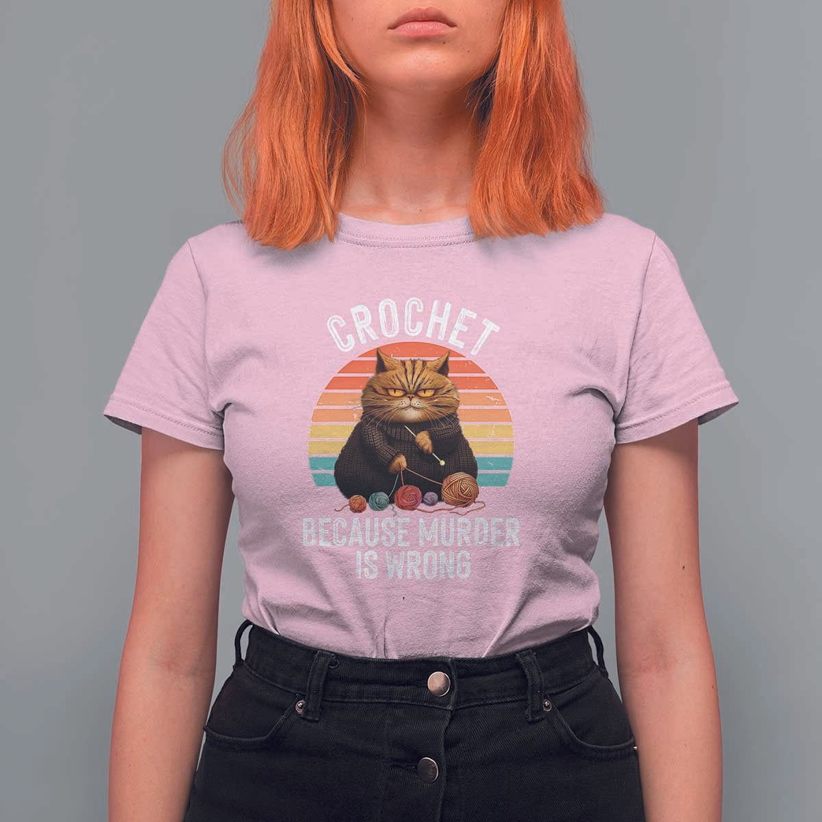 Funny Crochet Cat T Shirt For Women Because Murder Is Wrong