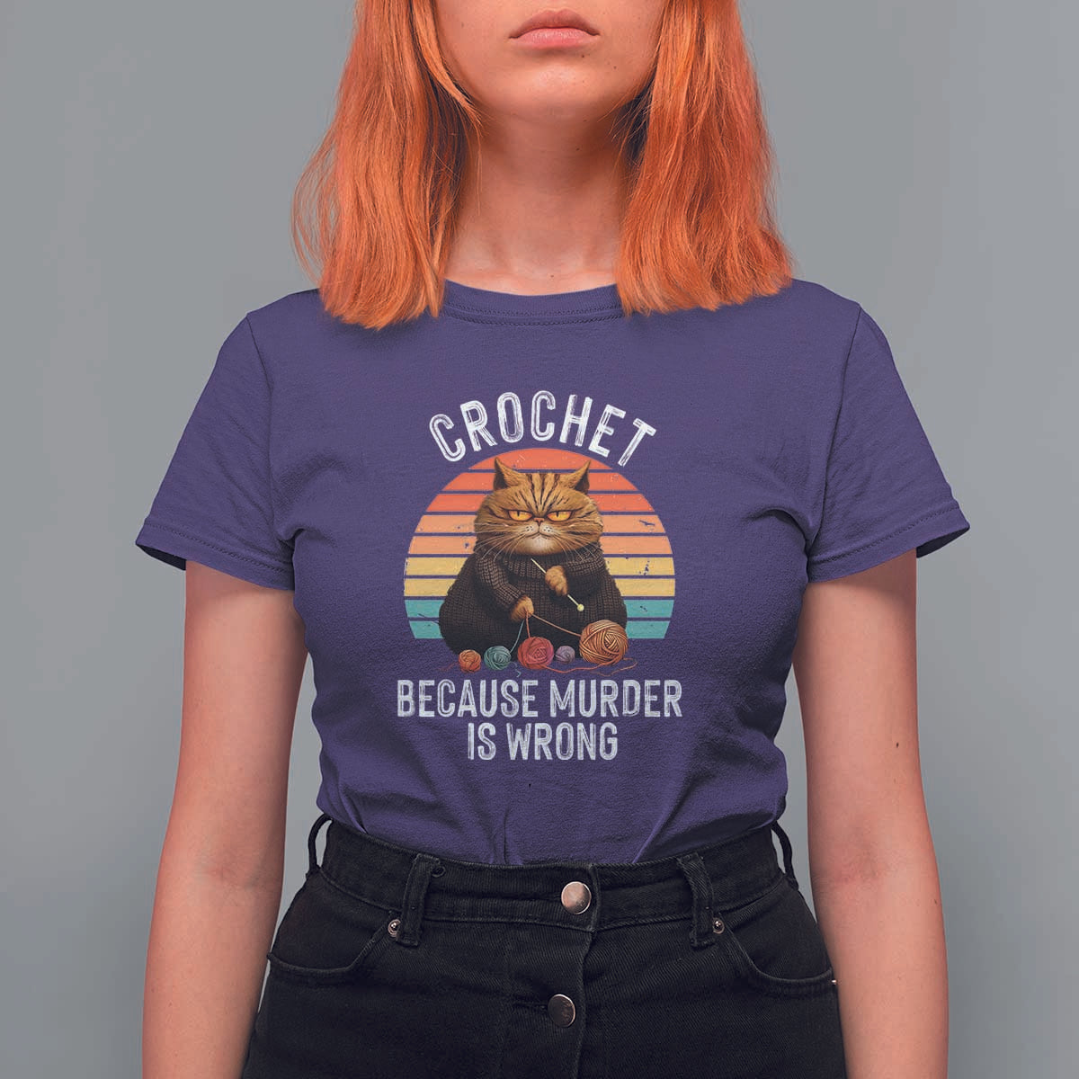 Funny Crochet Cat T Shirt For Women Because Murder Is Wrong