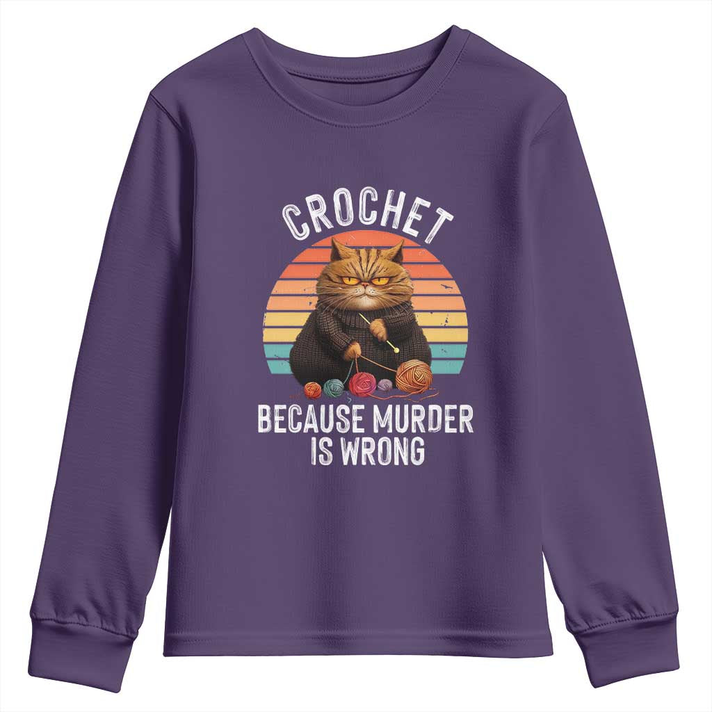 Funny Crochet Cat Youth Sweatshirt Because Murder Is Wrong
