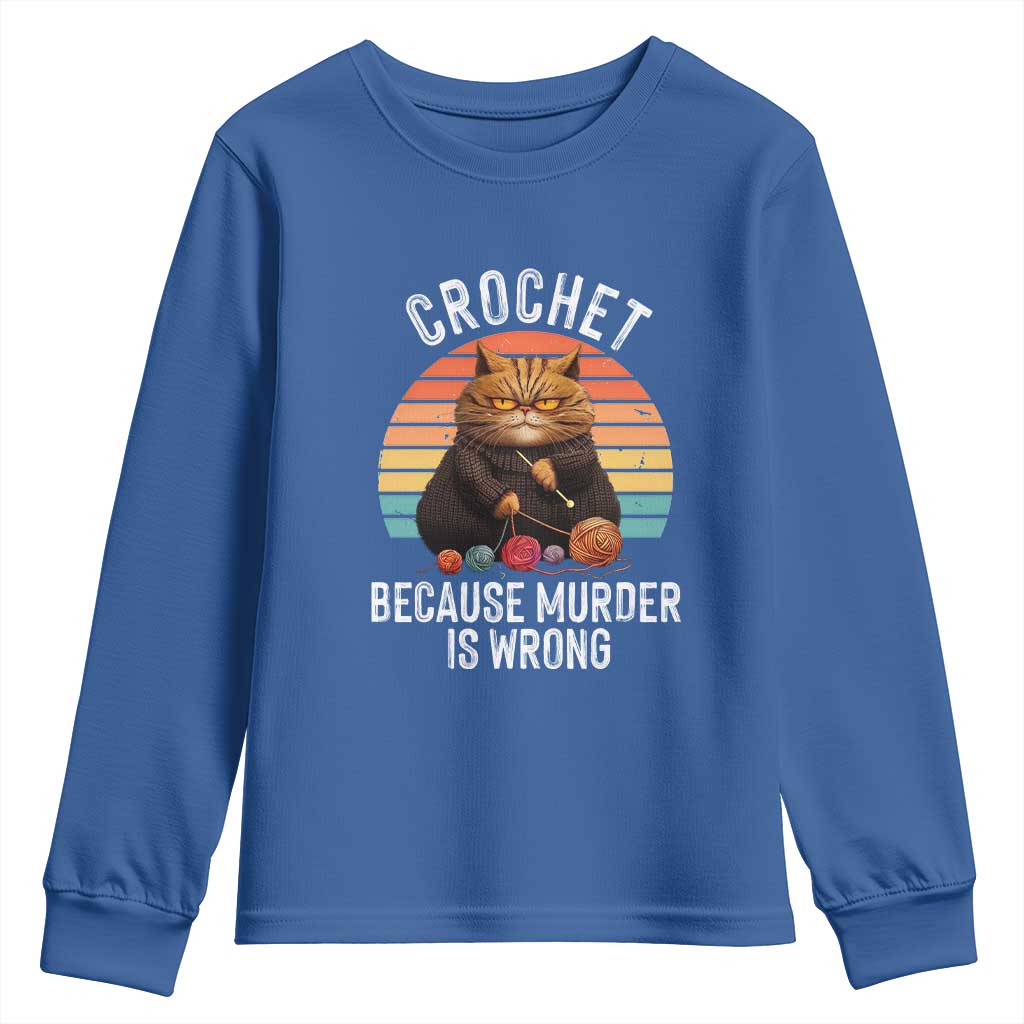 Funny Crochet Cat Youth Sweatshirt Because Murder Is Wrong