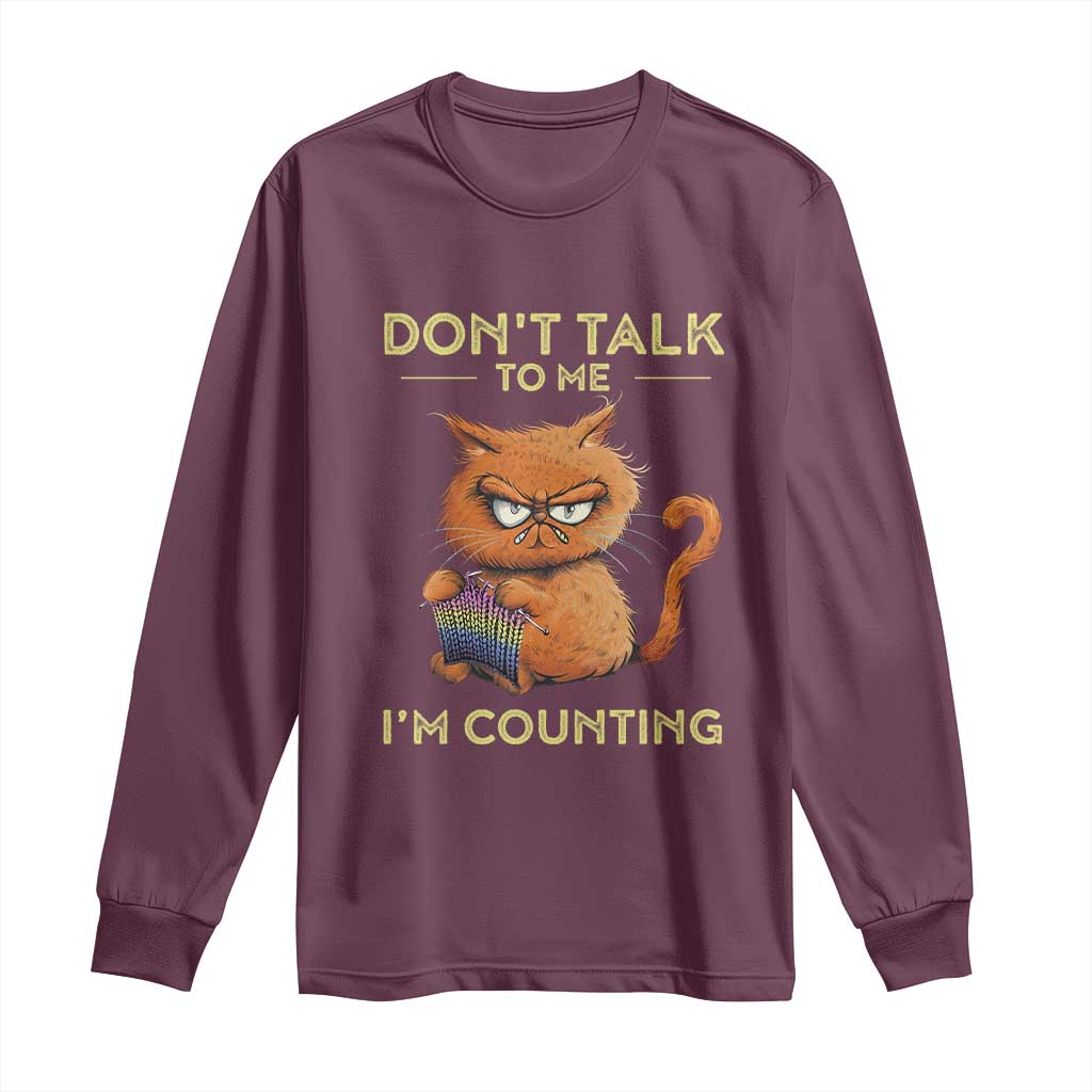 Funny Crochet Cat Long Sleeve Shirt Don't Talk To Me I'm Counting