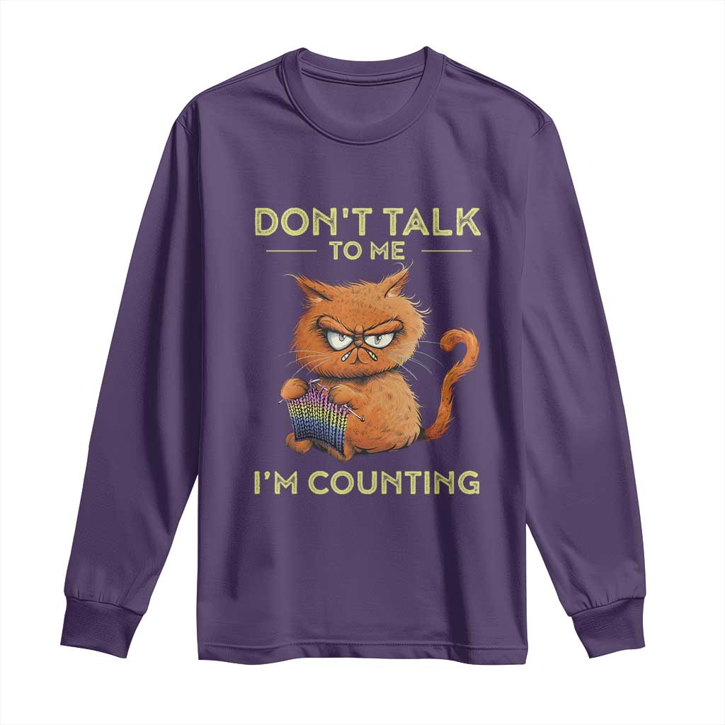 Funny Crochet Cat Long Sleeve Shirt Don't Talk To Me I'm Counting