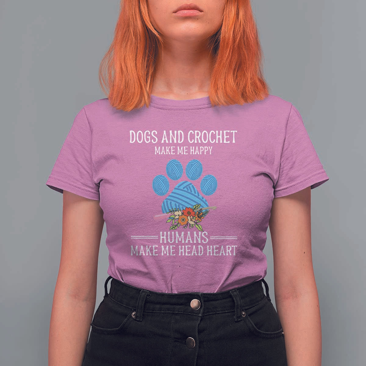 Funny Dogs And Crochet T Shirt For Women Make Me Happy
