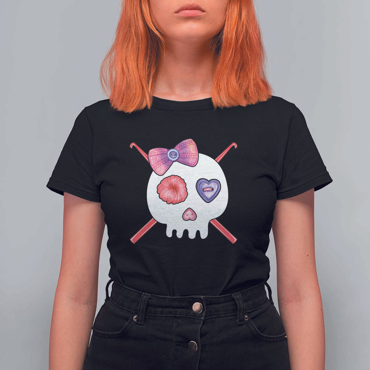 Cute Skull Crochet Knitting T Shirt For Women