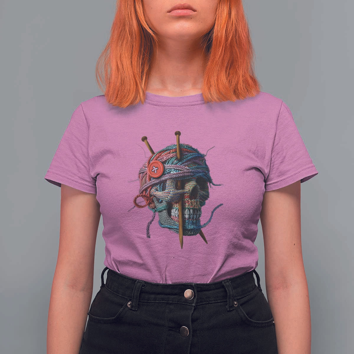 Funny Crochet T Shirt For Women Yard Skull Halloween Knitting