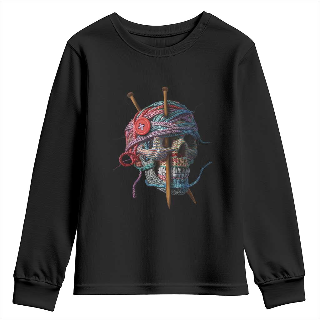 Funny Crochet Youth Sweatshirt Yard Skull Halloween Knitting