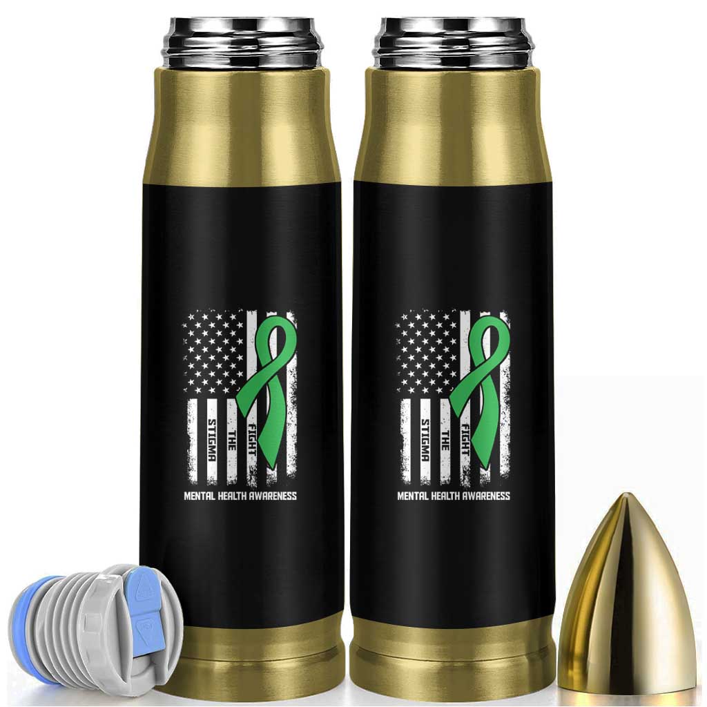 Mental Health Awareness Bullet Tumbler Fight The Stigma America Flag Green Ribbon