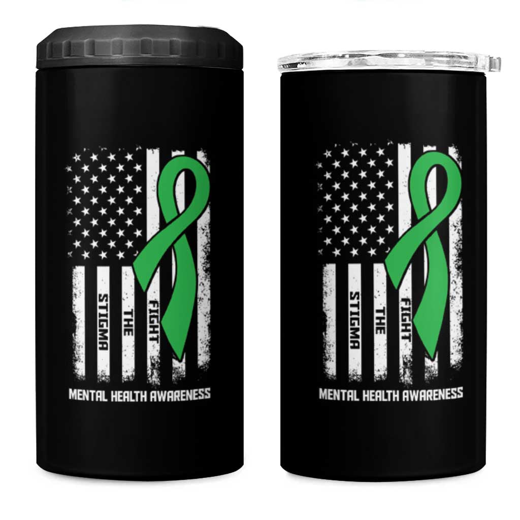 Mental Health Awareness 4 in 1 Can Cooler Tumbler Fight The Stigma America Flag Green Ribbon