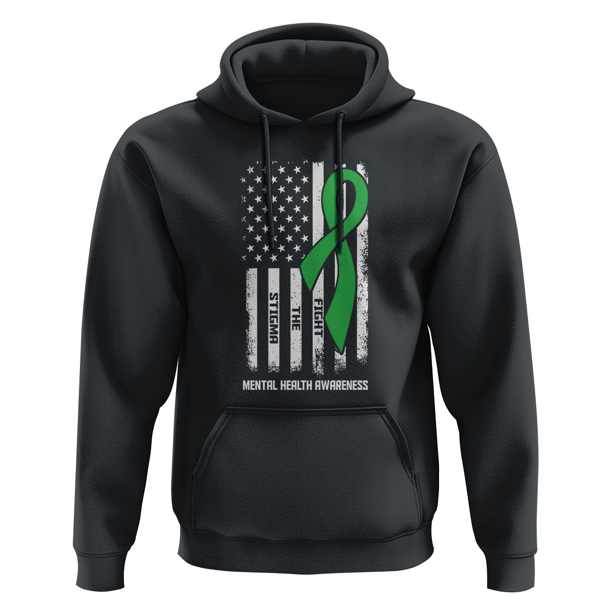 Mental Health Awareness Hoodie Fight The Stigma America Flag Green Ribbon - Wonder Print Shop