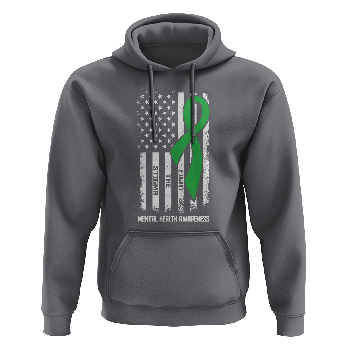 Mental Health Awareness Hoodie Fight The Stigma America Flag Green Ribbon - Wonder Print Shop