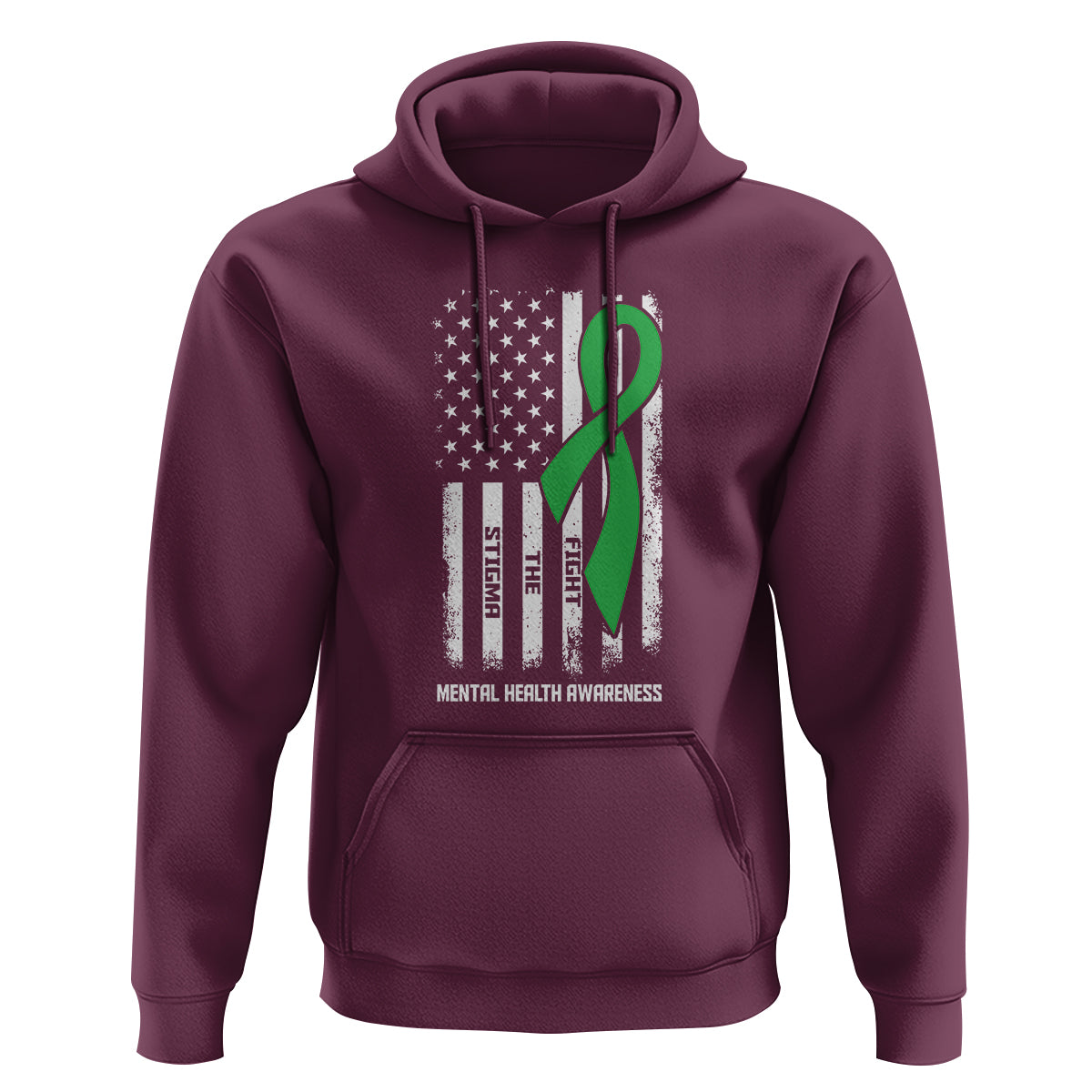 Mental Health Awareness Hoodie Fight The Stigma America Flag Green Ribbon - Wonder Print Shop