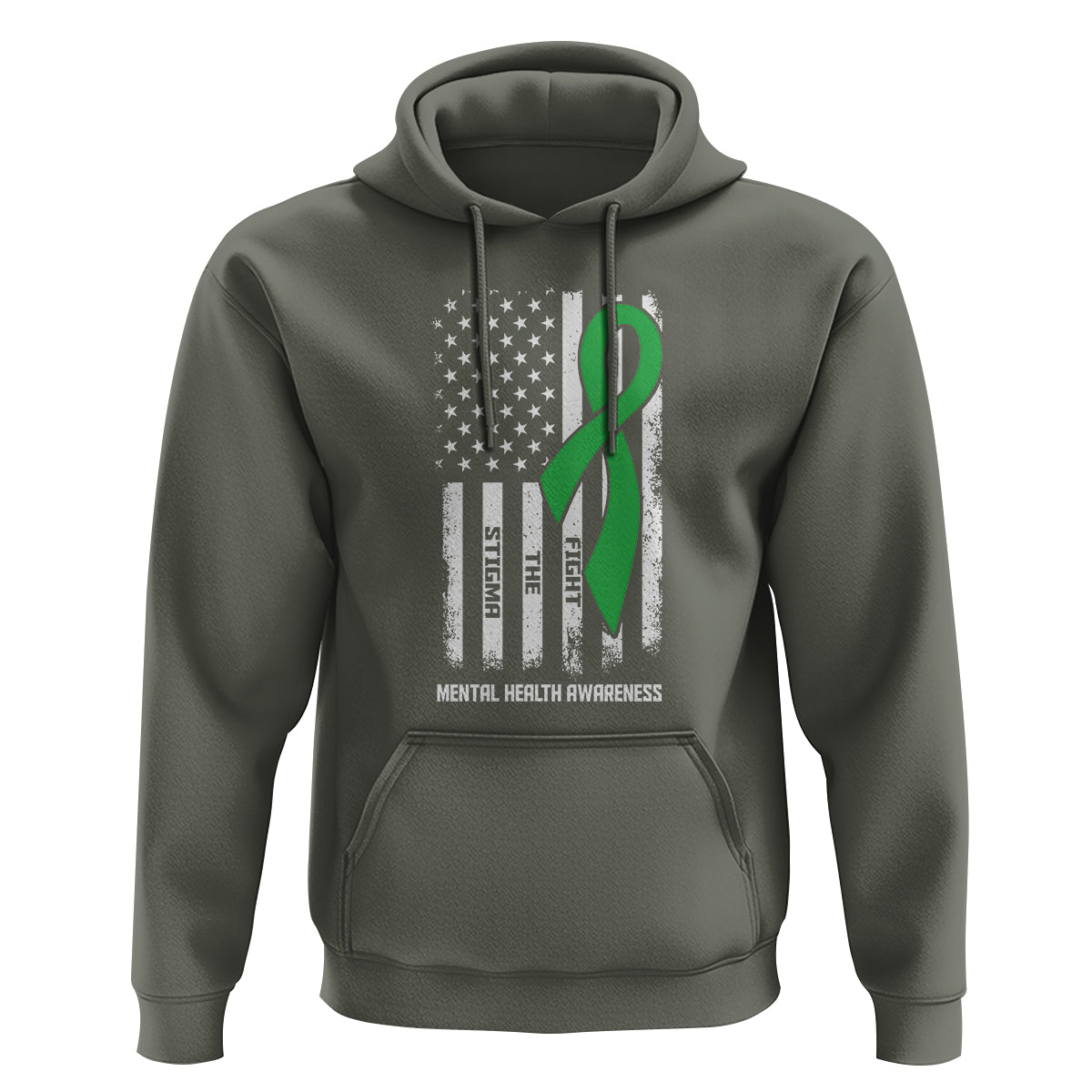 Mental Health Awareness Hoodie Fight The Stigma America Flag Green Ribbon - Wonder Print Shop