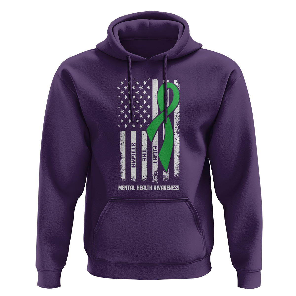 Mental Health Awareness Hoodie Fight The Stigma America Flag Green Ribbon - Wonder Print Shop