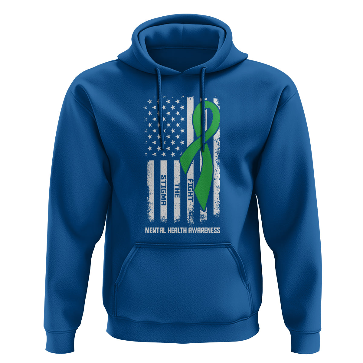Mental Health Awareness Hoodie Fight The Stigma America Flag Green Ribbon - Wonder Print Shop