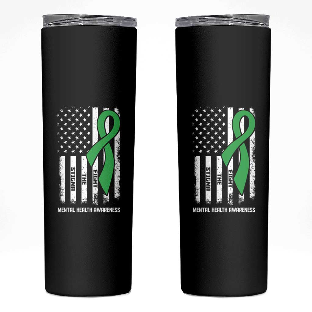 Mental Health Awareness Skinny Tumbler Fight The Stigma America Flag Green Ribbon