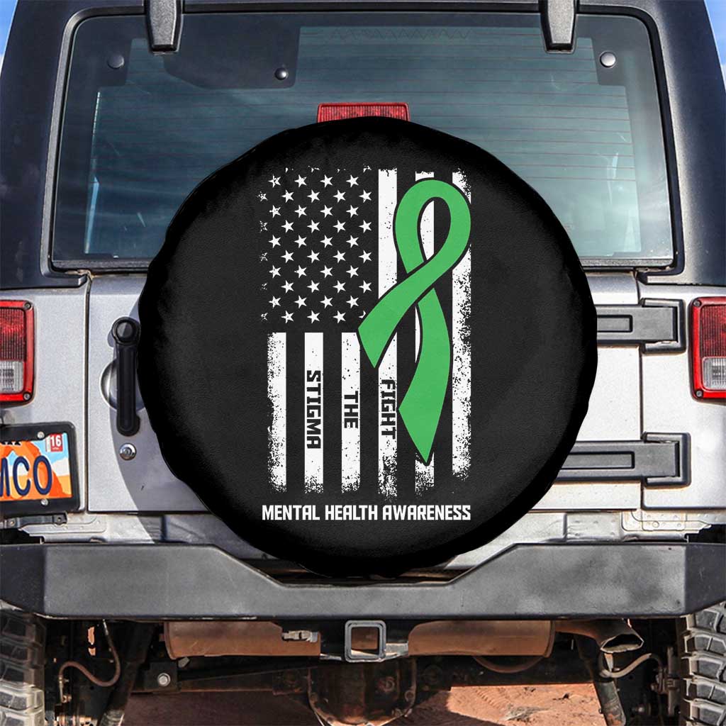 Mental Health Awareness Spare Tire Cover Fight The Stigma America Flag Green Ribbon