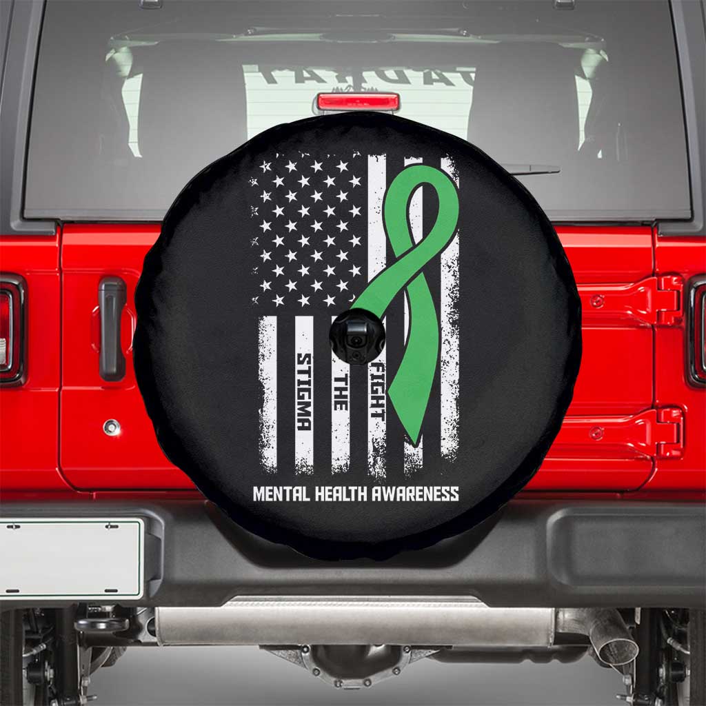 Mental Health Awareness Spare Tire Cover Fight The Stigma America Flag Green Ribbon