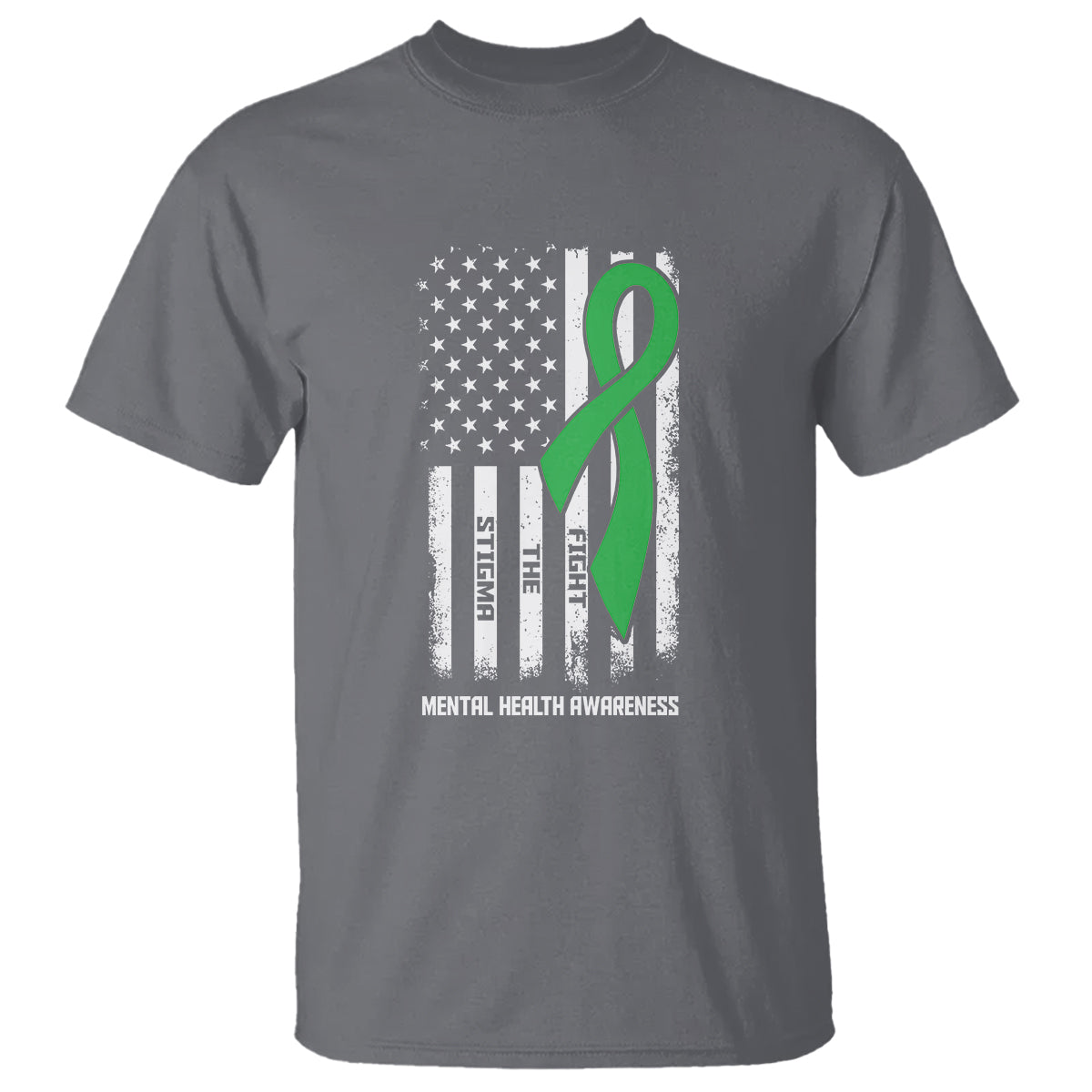 Mental Health Awareness T Shirt Fight The Stigma America Flag Green Ribbon - Wonder Print Shop