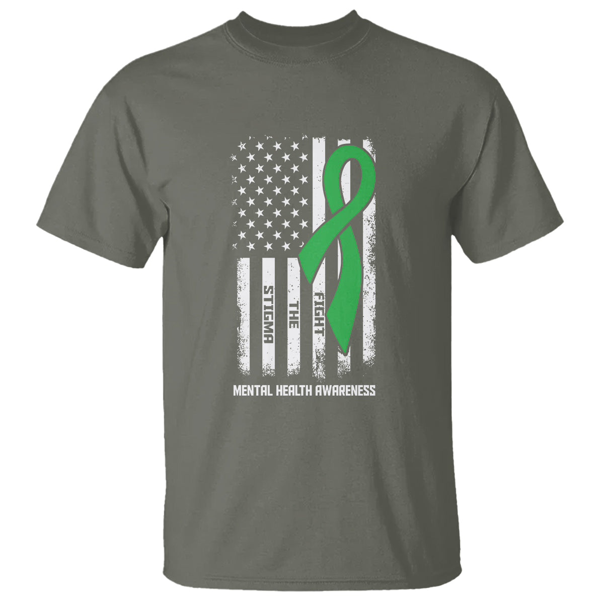 Mental Health Awareness T Shirt Fight The Stigma America Flag Green Ribbon - Wonder Print Shop